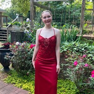Elegant Red Halter Dress
